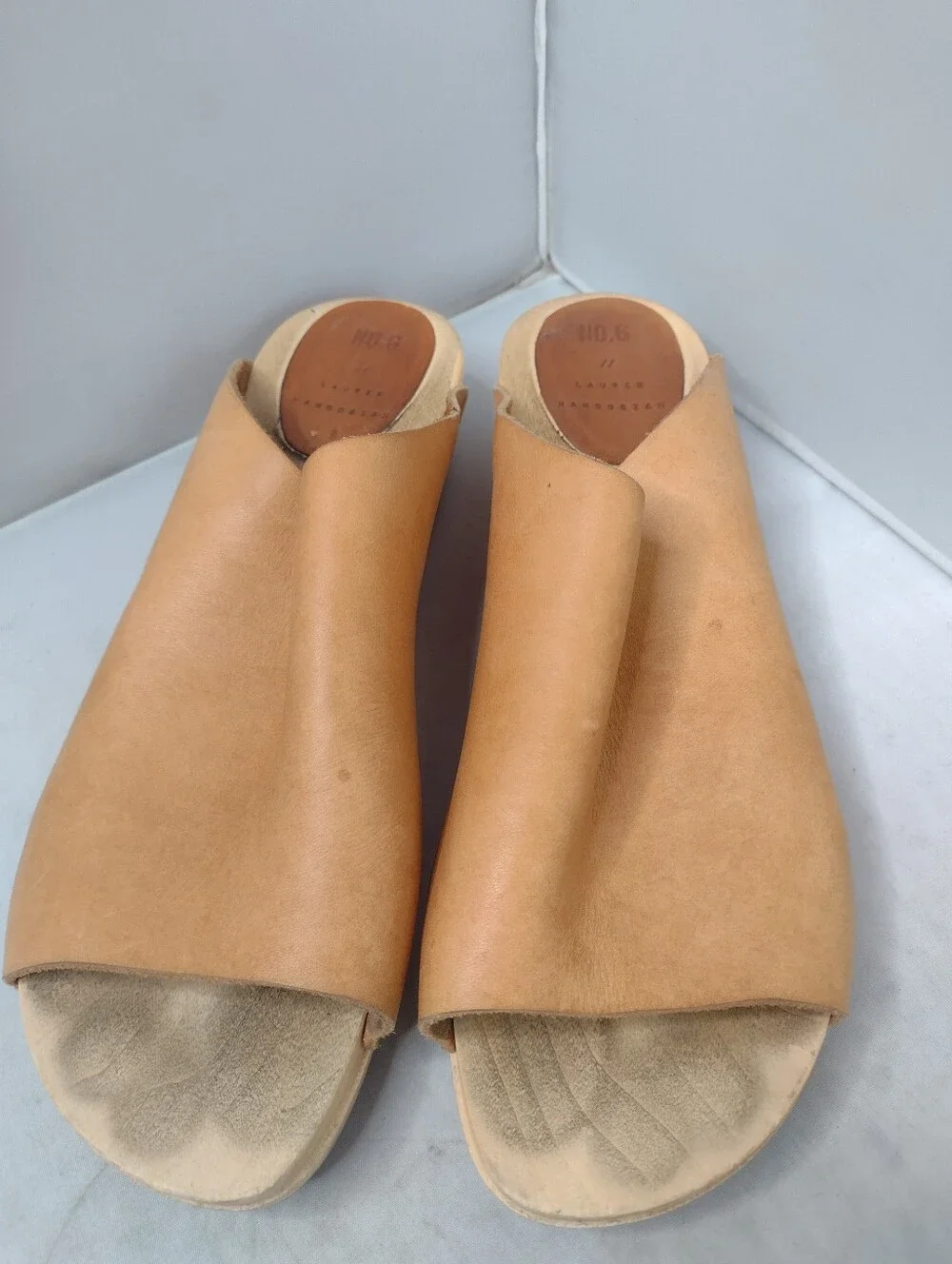 Lauren Manoogian No 6 Leather Womens Eu 39 Sandals Slides Wood Mules Clogs MM